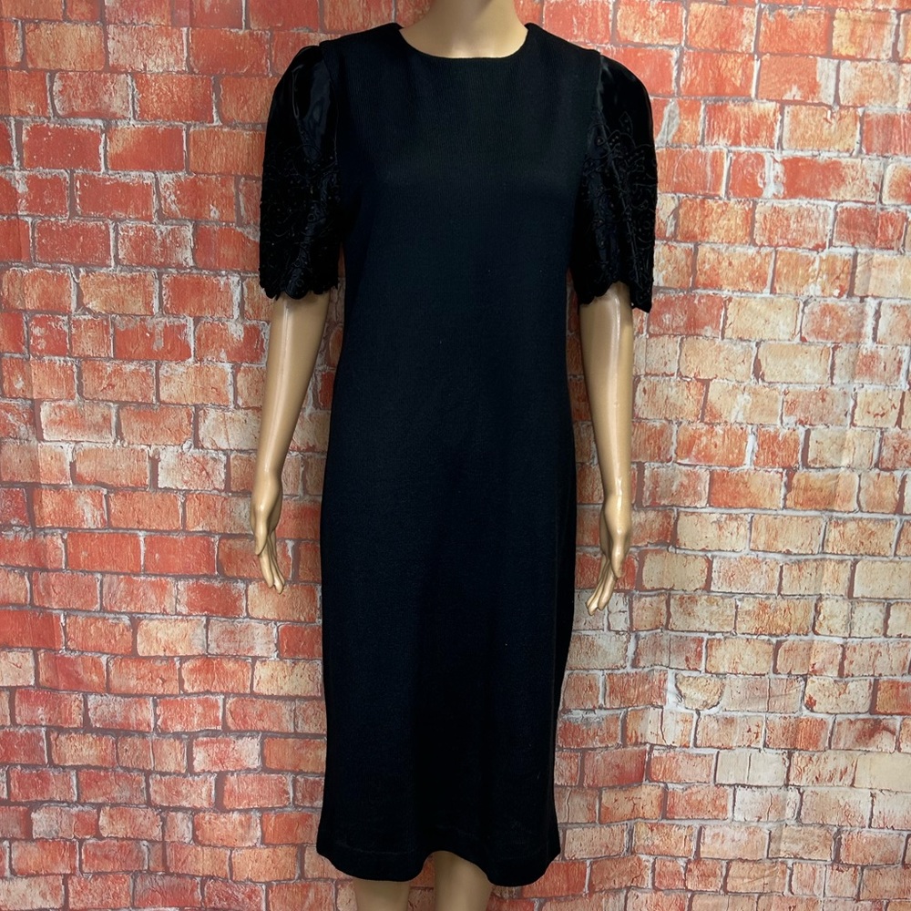 Leslie‎ Fay Vintage 70’s Satin Sleeve Knit Sweater Dress